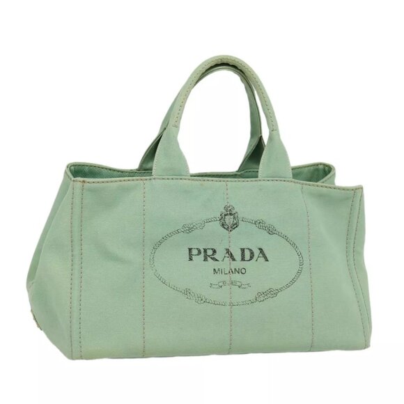 PRADA Canapa GM Hand Bag Canvas Gold Green Auth - Picture 3 of 16